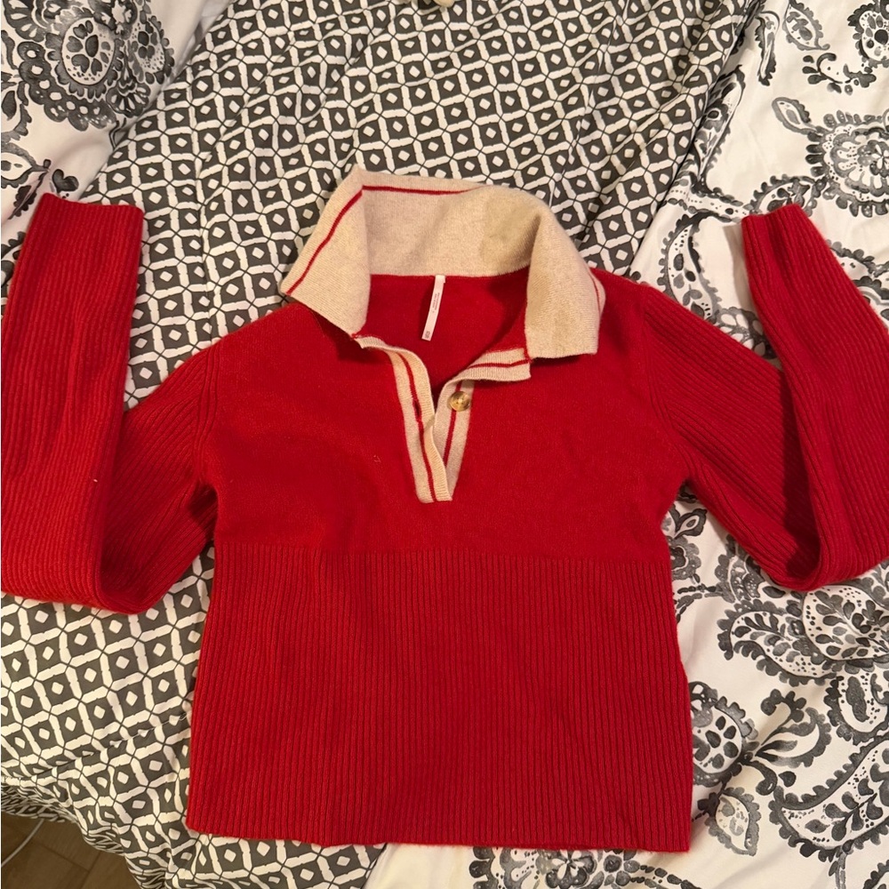 Free People Red and Cream Women's Cashmere Sweater XS